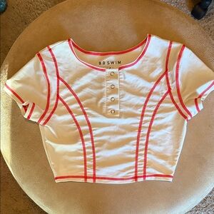 9.0 Swim White Crop Top With Red Stitching Snap Details Size small (swim top)